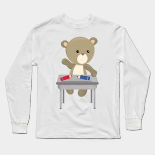 Bear Going To School, Brown Bear, Cute Bear, Desk Long Sleeve T-Shirt